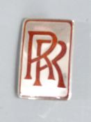 Rolls Royce hallmarked silver chauffeur's or similar badge, with red enamel RR logo, stamped with