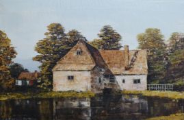 N Bradley-Carter acrylic on canvas mill and mill pond, signed lower left, 50 x 74cm