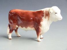 Beswick first version Hereford bull with striped horns, H 15cm
