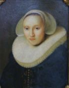 Oil on board of a Tudor noblewoman initialled VSL to left hand side, 24 x 18cm, in heavy gilt frame