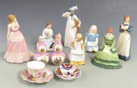 Royal Doulton, Wedgwood & Franklin Mint figures, Dresden China etc, tallest 20cm