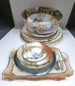 Collection of Royal Doulton Dickens Seriesware plates, pedestal bowl etc, largest diameter 26cm