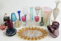Nineteen pieces of decorative glassware including Mdina bottle vase, 19thC clear bottle vase with