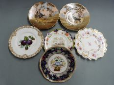 A collection of 19thC/20thC cabinet plates including Royal Doulton, Spode, Masons, French