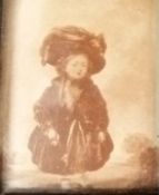 Framed miniature print of a young girl, overall height of frame 9cm