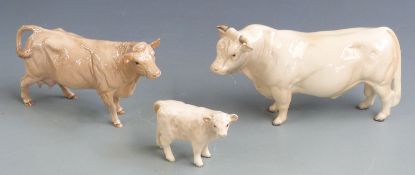 Beswick Charolais cattle, bull, cow and calf, tallest 13cm