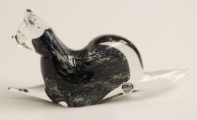 Ronneby Swedish art glass figural paperweight in the form of a pine marten, signed to base, 22cm