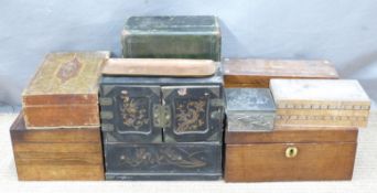 Collection of rosewood, mahogany, leather covered and inlaid workboxes, glove boxes and a Japanese