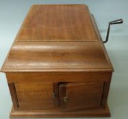 HMV vintage portable parlour wind-up gramophone with fitted interior, record and needles