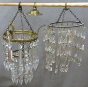 Two brass and glass chandeliers