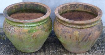 Two terracotta plant pots, height 32cm, diameter 39cm