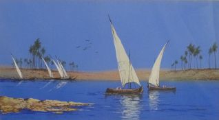 Dupre watercolour likely depicting the Nile, signed lower right, 24 x 44cm