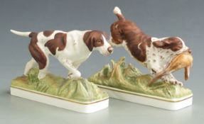 Two Doris Linder for Royal Worcester sporting dogs, English Pointer and Springer Spaniel (brown),