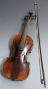 Nikolaus Amati 19thC Czech violin with 36cm one piece impressed back and period bow with mother of