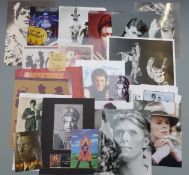 A quantity of music interest photographs and pictures including David Bowie, The Beatles, Led