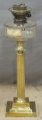 19thC oil lamp with Hinks no.2 burner and stepped brass Corinthian column support, height 54cm