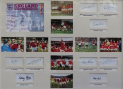 A montage of England Football World Champions 1966 signatures comprising Alan Ball, Nobby Stiles,