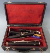 Lucian Bassi, Blackpool, London and Paris, wooden bodied clarinet with nickel keys, in original hard
