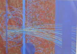 Lawrence W Hart, collage and acrylic 'Diffusion with blue disk', initialled lower left, with details