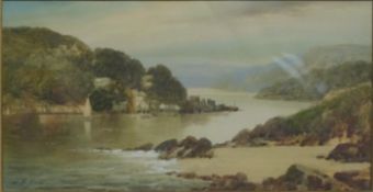 Walter Henry Sweet (1889-1943) watercolour loch or river scene, signed lower left, 15 x 30cm in gilt