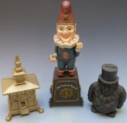 Three vintage novelty cast iron money boxes comprising 'Five Cent Cigars', 'Transvaal Bank' and '