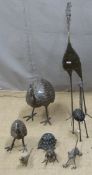 Quantity modern metal bird sculptures in the manner of Walenty Pytel, height of tallest 72cm