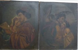 Pair of 18th/19thC oil on canvas paintings of couples, each 77 x 63cm