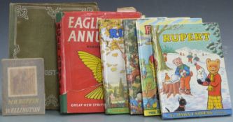 Edwardian postcard album, Eagle annual No 3, Rupert Bear annuals 1960's onwards and a Mr Buffin