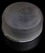 Rene Lalique Genevieve frosted opalescent glass powder pot/ box with decoration of doves on a branch