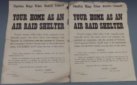 Charlton Kings, Cheltenham, two WWII posters 'Your Home as an Air Raid Shelter' dated 1940, 52 x