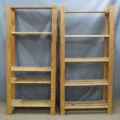 Two pine slatted shelf units, larger W80 x D30 x H170cm