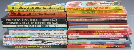 Thirty-two sports annuals including BBC A Question Of Sport, Liverpool Soccer Special, Barrier Reef,