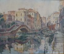 George Chappuis watercolour Venetian scene with canal, gondolas, bridges and buildings, signed lower