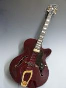 Hagstrom electric rhythm/lead guitar in lacquered deep burgundy finish, with hard carry case