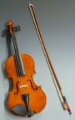 Rio violin with single piece 35.5cm back, in lacquered finish, complete with bow and fitted semi