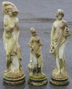 Three garden statues of ladies, height of largest 85cm