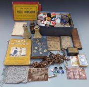 Collectables to include chrome and enamel badges, Fardley's Patent measure/tool, matchboxes,