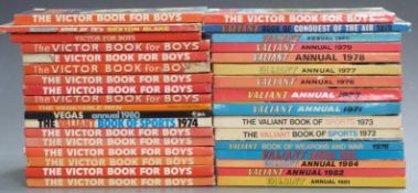 Thirty-four action and western annuals including The Victor Book For Boys, The Valiant Book Of Sport