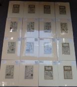 Sixteen Owen & Bowen 18thC road maps including Shrewsbury, Weymouth, Kent, Whitby etc, each 18 x
