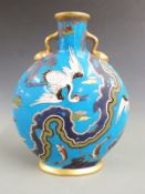 Sir Christopher Dresser for Minton aesthetic period pedestal moon flask decorated with storks and