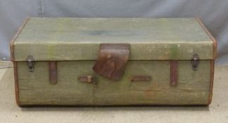 Army and Navy canvas covered travelling  trunk with leather fittings, W87 x D52 x H32cm