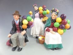 Three Royal Doulton Balloon Seller figures, tallest 21cm