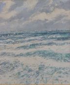 Robert Jones gouache 'Sea at Porthmeor St Ives', waves breaking with gulls above, signed and dated