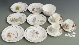 Children's nursery rhyme tea ware initialled to base MBB