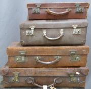 Four various vintage suitcases, three being leather, width of largest 62cm