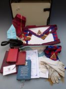 Masonic aprons, jewels and ephemera, many relating to the Lancastrian Chapter no 2528, in fitted