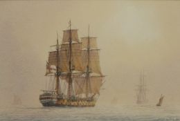 David Bell (b1950) watercolour maritime scene, sailing ship HMS Superb, signed and dated 98 lower