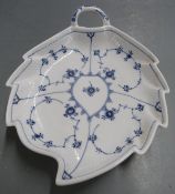 Copenhagen blue and white dish in the form of a leaf, 23 x 17.5cm