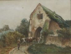 Attributed to A.L. Hancock watercolour Entrance Gate, Cleeve Abbey, titled to mount and with label