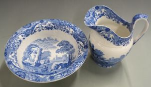 Copeland Spode jug and basin decorated in the Italian pattern, H 26, diameter 36cm